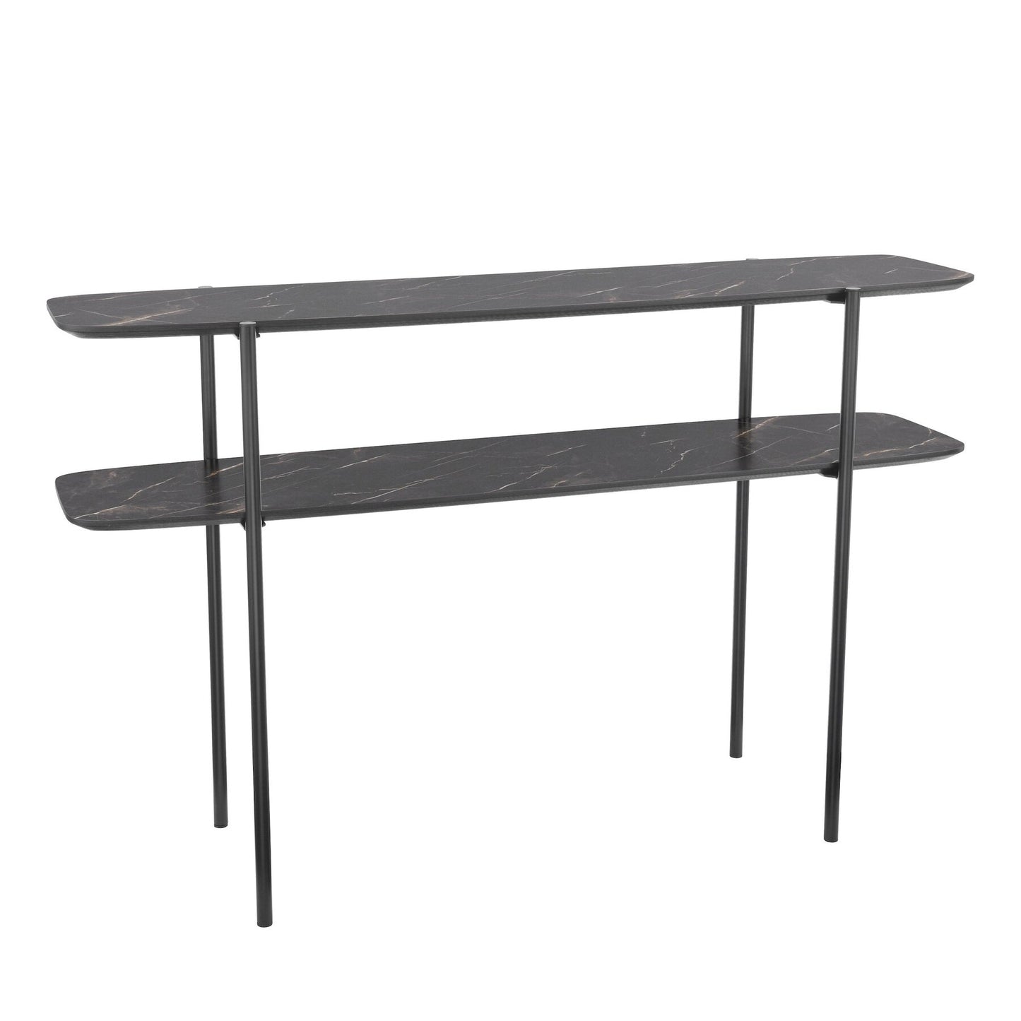 Dar Lighting Agnesa Dark Marble Effect & Matt Black 2 Tier Console Table
