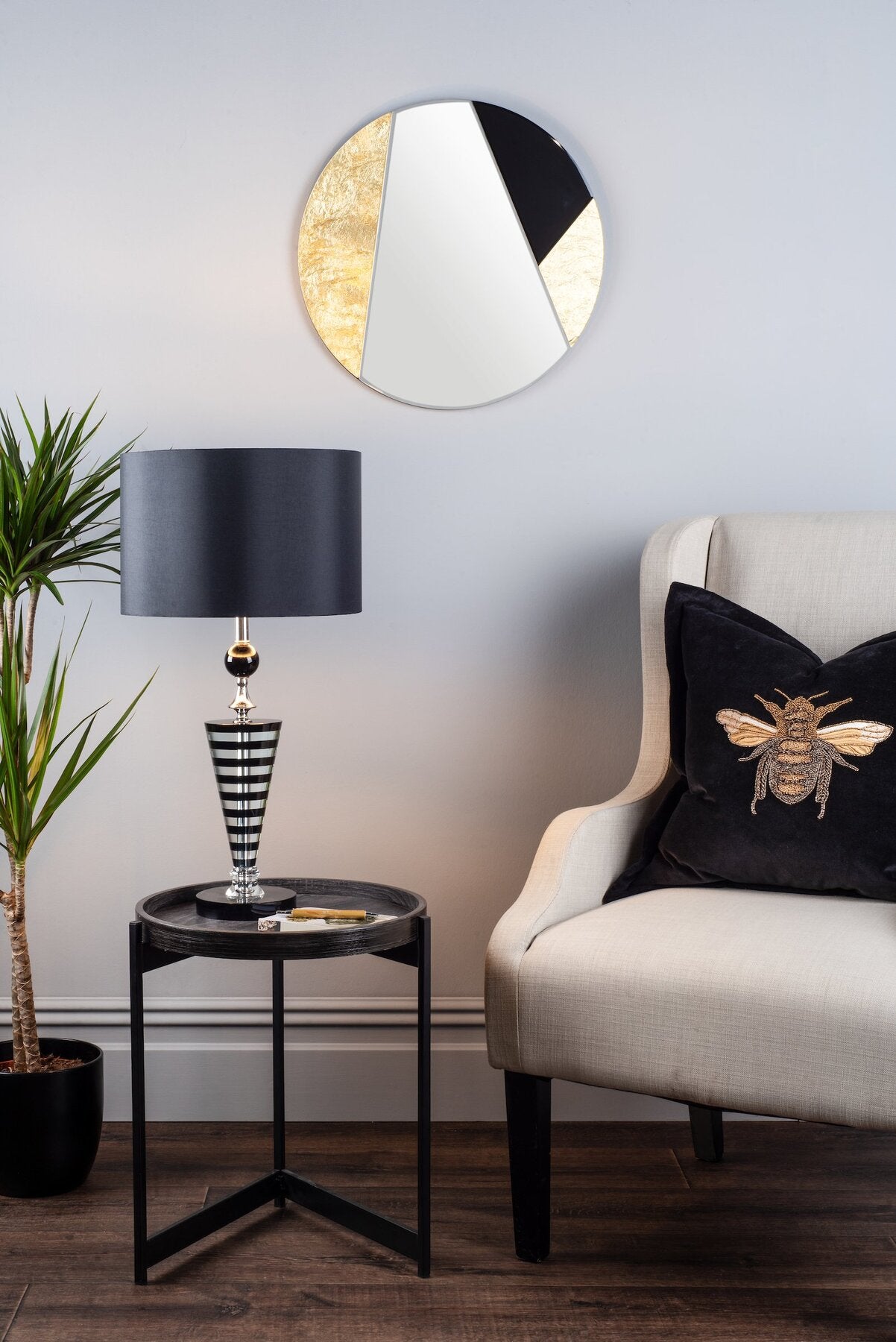 Dar Lighting Jonna Gold Leaf & Black 50cm Round Mirror