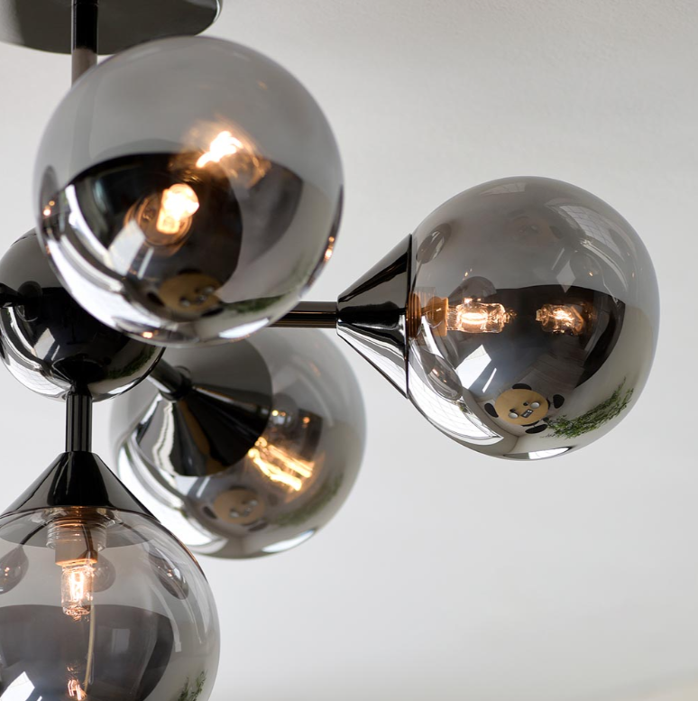 Endon Oscar 6 Light Black Chrome & Smoked Glass Semi Flush