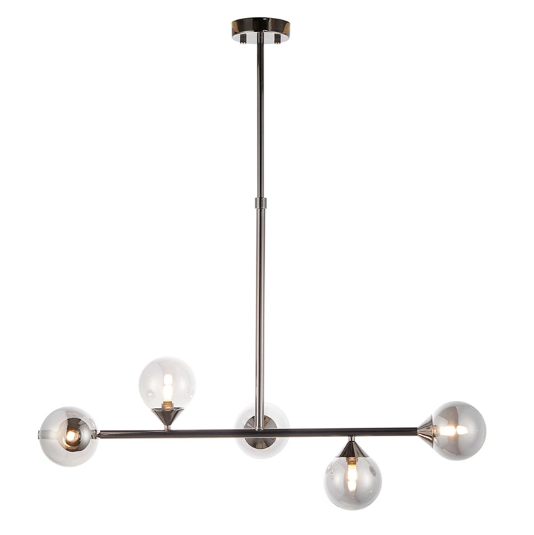 Vesilo Lighting Jetta 5 Light Black Smokey Mirror Glass Linear Pendant
