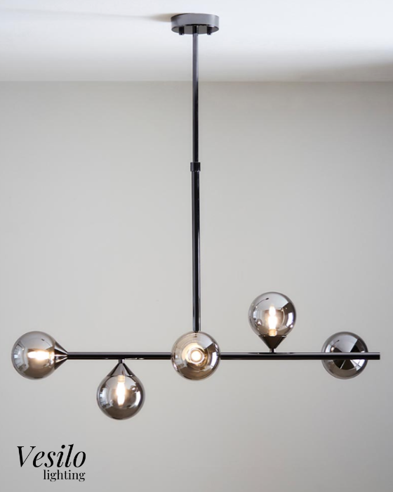 Vesilo Lighting Jetta 5 Light Black Smokey Mirror Glass Linear Pendant