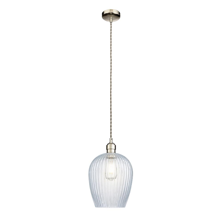 Vesilo Lighting Furrow Ribbed Clear Glass & Bright Nickel Pendant