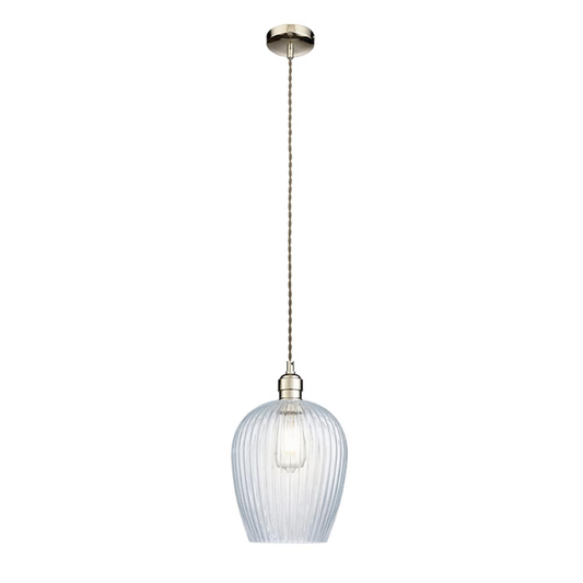 Vesilo Lighting Furrow Ribbed Clear Glass & Bright Nickel Pendant