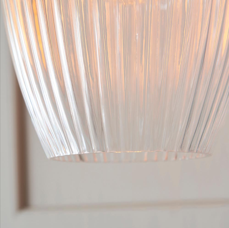 Vesilo Lighting Furrow Ribbed Clear Glass & Bright Nickel Pendant