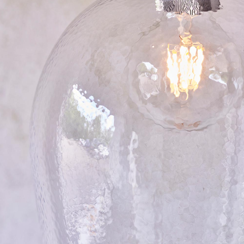 Vesilo Lighting Furrow Large Clear Hammered Glass & Bright Nickel Pendant