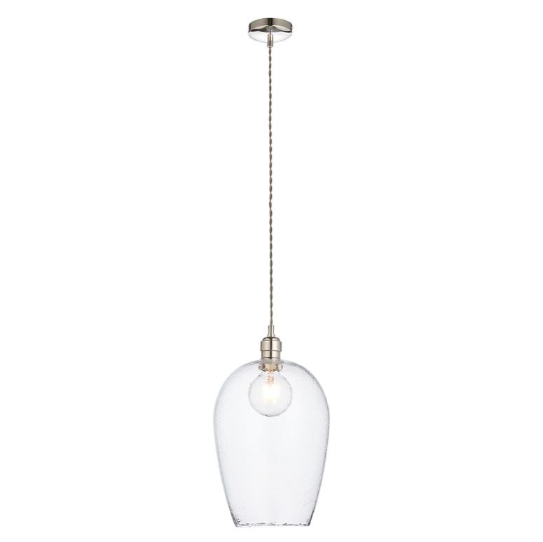 Vesilo Lighting Furrow Large Clear Hammered Glass & Bright Nickel Pendant