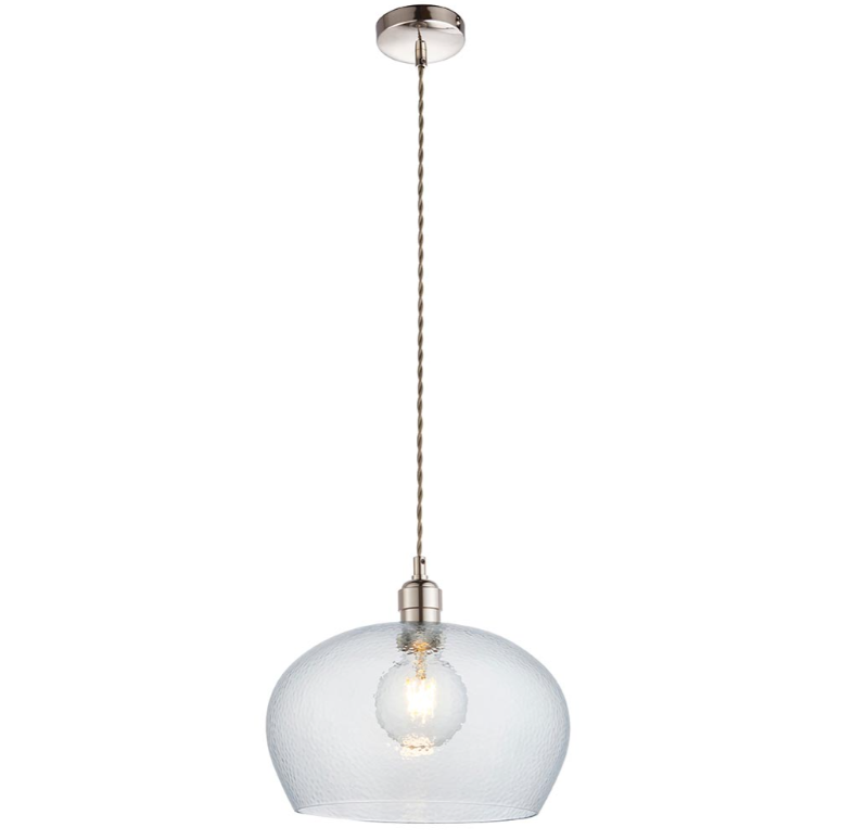 Vesilo Lighting Furrow Medium Clear Hammered Glass & Bright Nickel Pendant