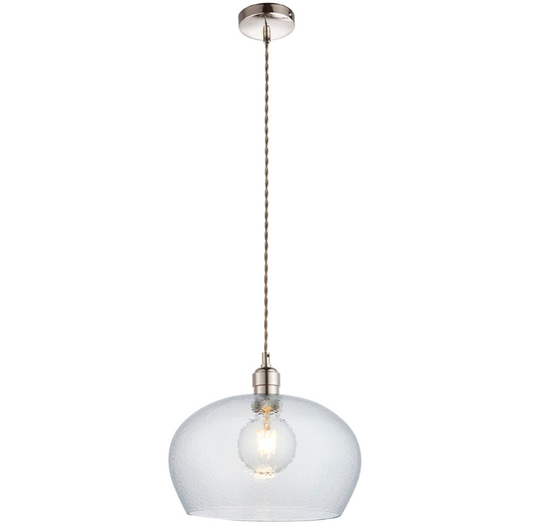 Vesilo Lighting Furrow Medium Clear Hammered Glass & Bright Nickel Pendant