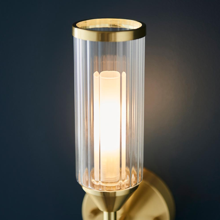 Vesilo Lighting Flute Ribbed Frosted Glass & Satin Brass Wall Light