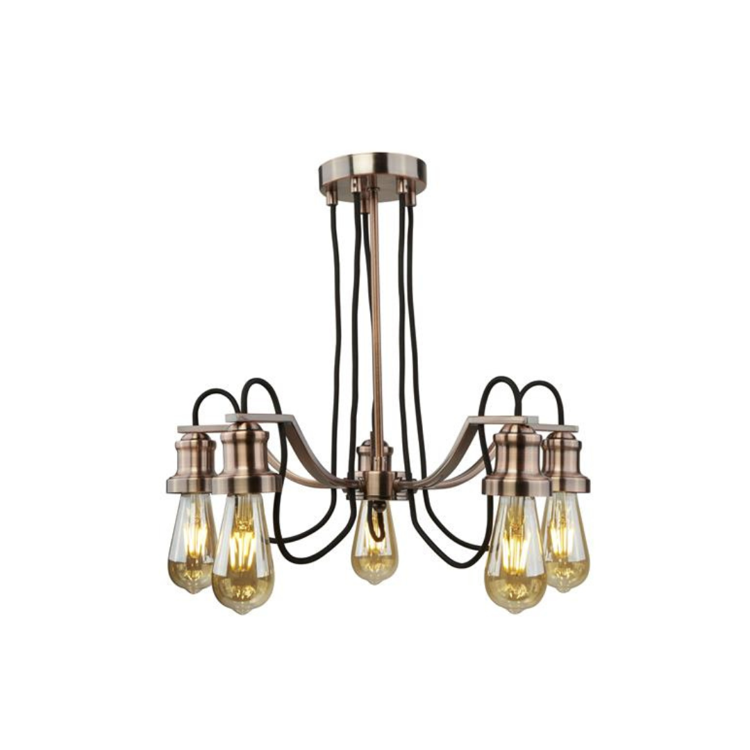 Searchlight Olivia 5 Light Black & Antique Copper Pendant