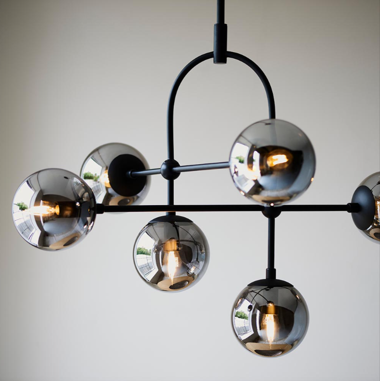 Vesilo Lighting Float Matt Black & Grey Tinted Glass Adjustable Stem Pendant