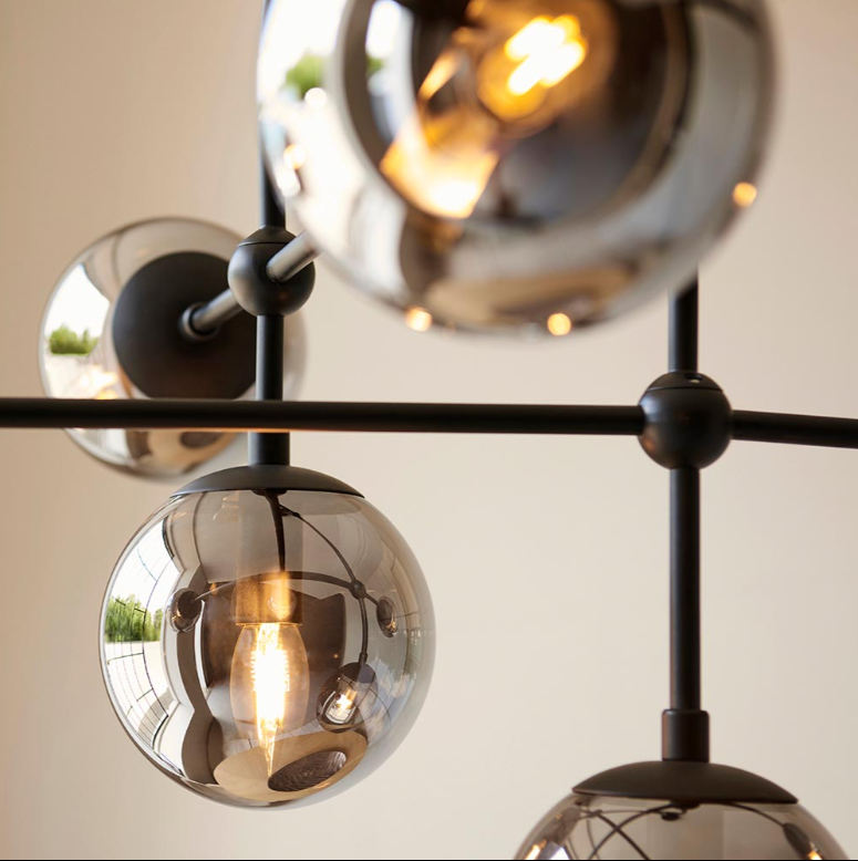 Vesilo Lighting Float Matt Black & Grey Tinted Glass Adjustable Stem Pendant