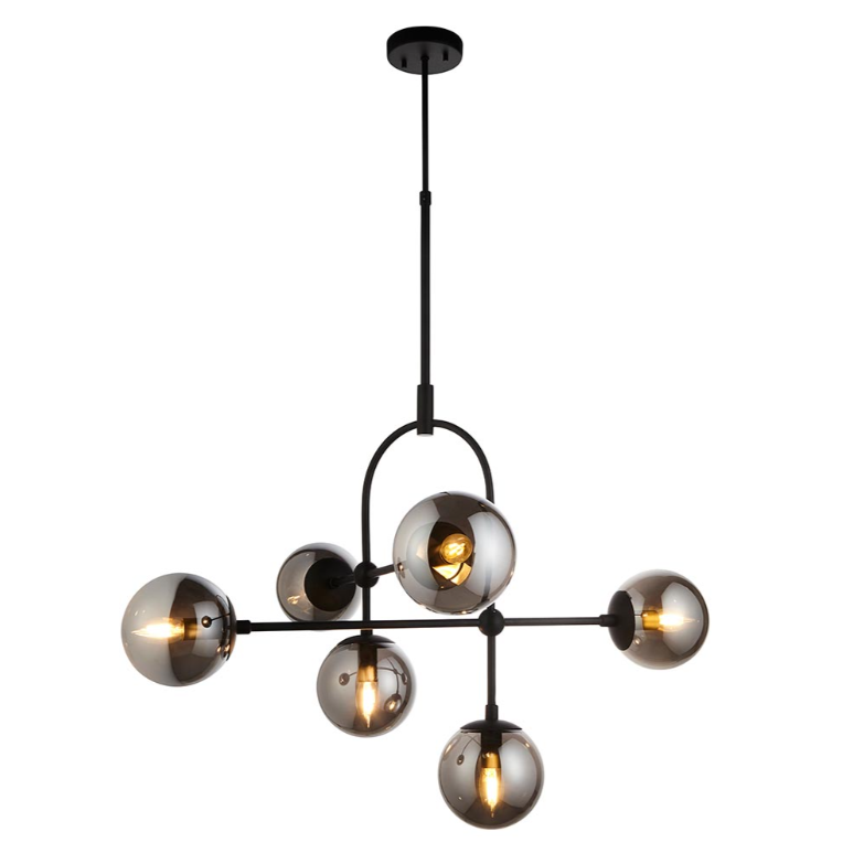 Vesilo Lighting Float Matt Black & Grey Tinted Glass Adjustable Stem Pendant