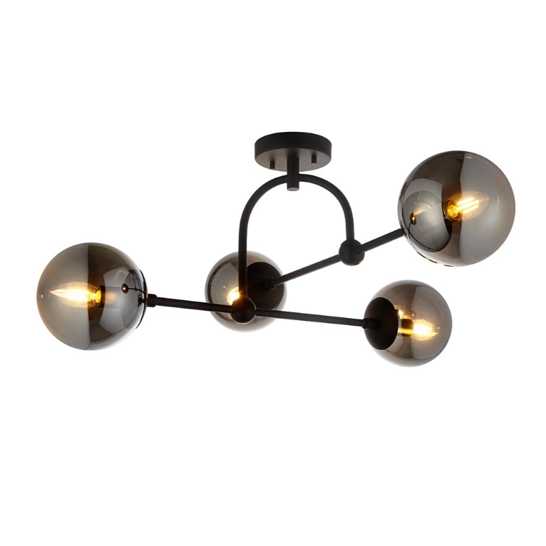 Vesilo Lighting Float 4 Light Matt Black & Grey Tinted Glass Semi Flush