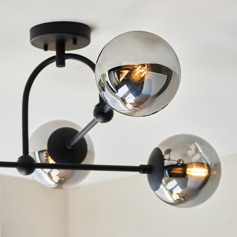 Vesilo Lighting Float 4 Light Matt Black & Grey Tinted Glass Semi Flush