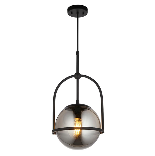 Vesilo Lighting Float Matt Black & Grey Tinted Glass Single Pendant