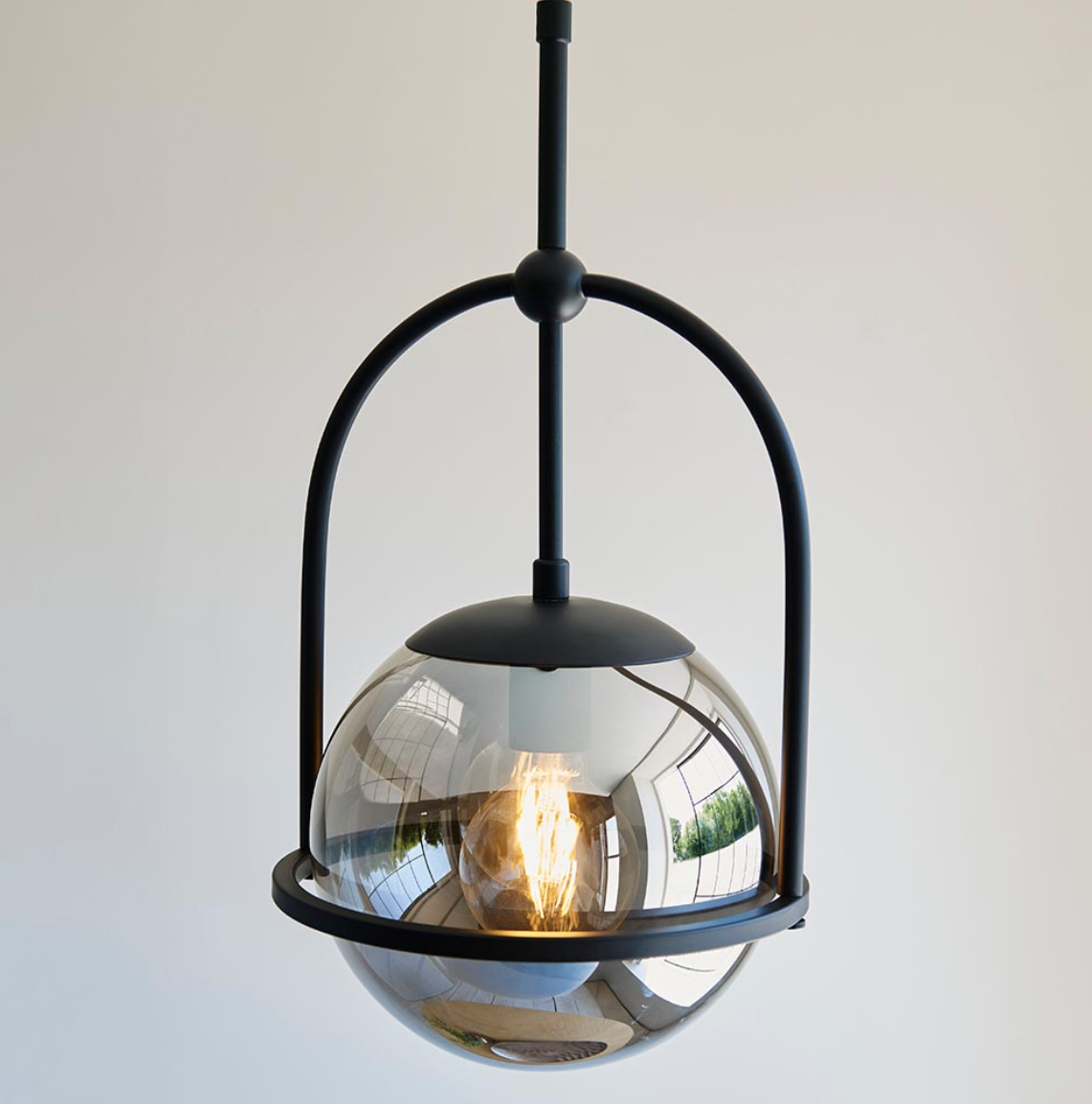 Vesilo Lighting Float Matt Black & Grey Tinted Glass Single Pendant