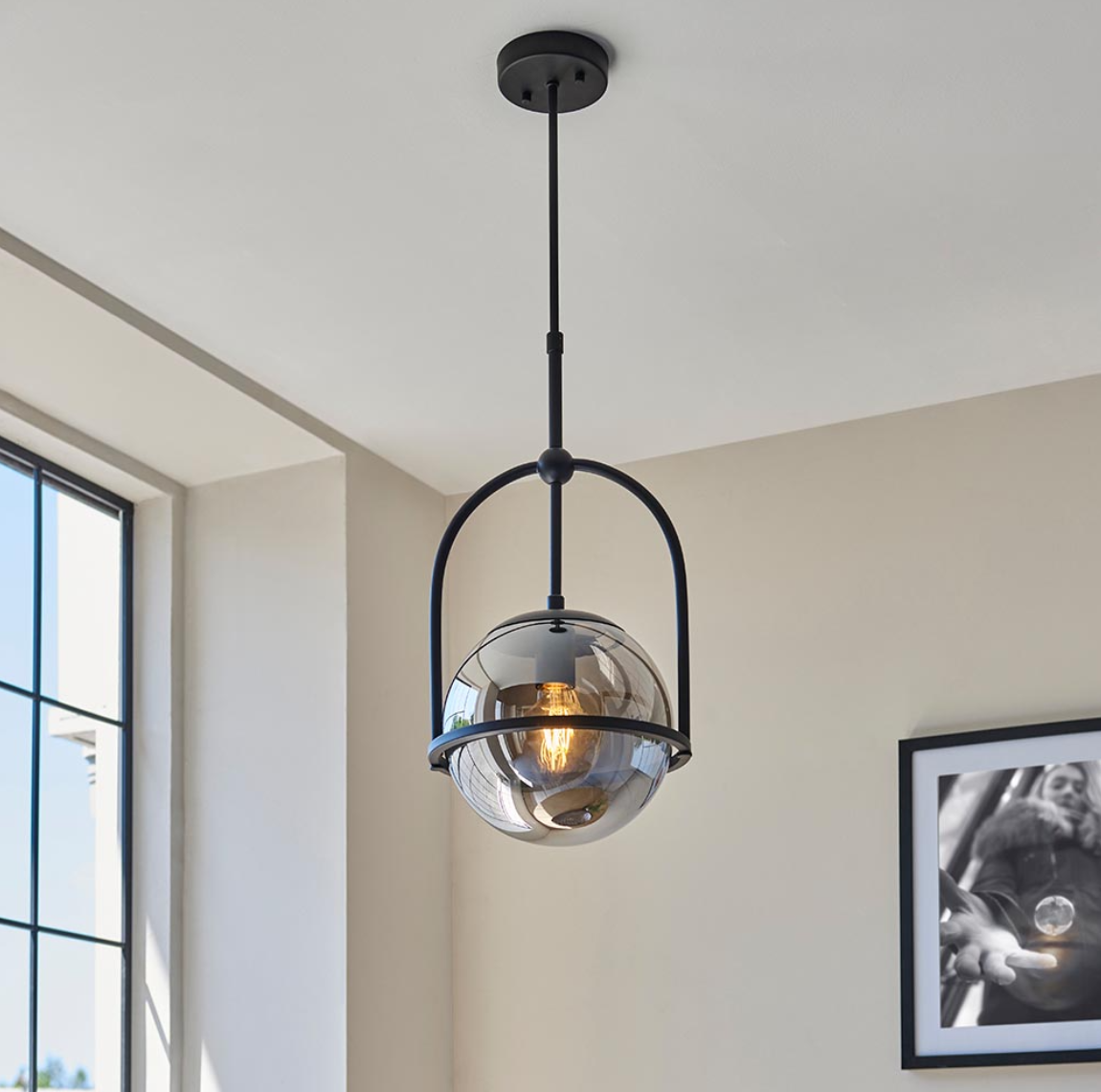 Vesilo Lighting Float Matt Black & Grey Tinted Glass Single Pendant