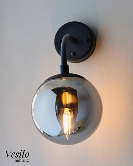 Vesilo Lighting Float Matt Black & Grey Tinted Glass Wall Light
