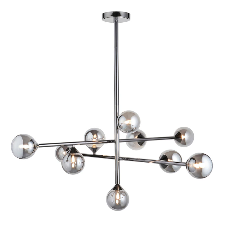 Vesilo Lighting Jetta 10 Light Matt Black & Smokey Mirror Glass Pendant