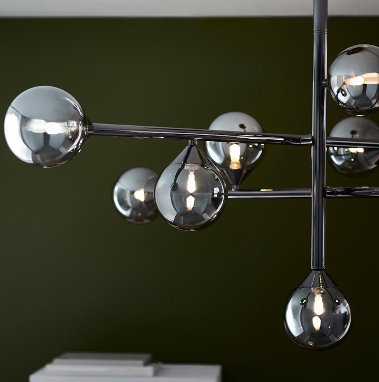 Vesilo Lighting Jetta 10 Light Matt Black & Smokey Mirror Glass Pendant