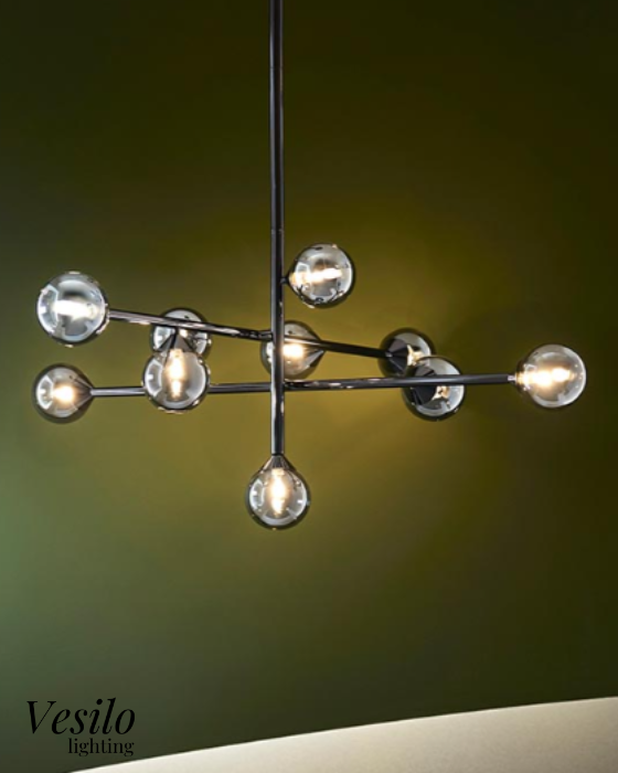 Vesilo Lighting Jetta 10 Light Matt Black & Smokey Mirror Glass Pendant
