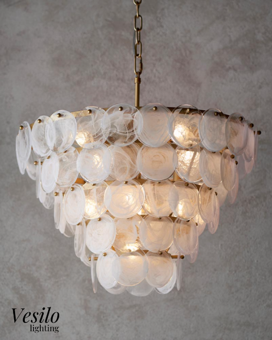 Vesilo Lighting Ethereal Tiered White & Clear Glass Pendant