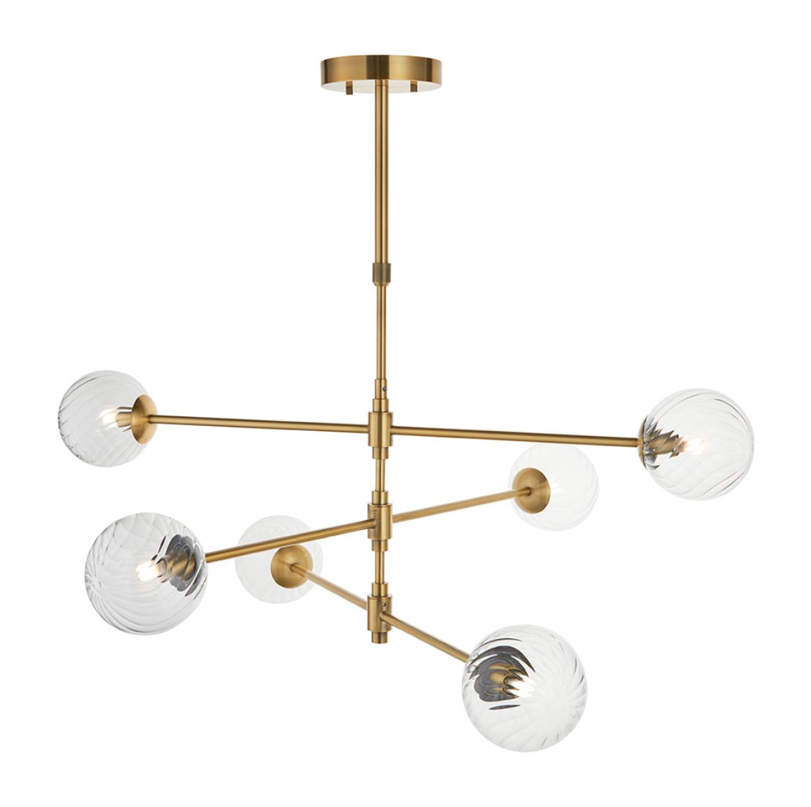 Vesilo Lighting Awry Aged Brass 6 Light Twisted Clear Glass Pendant