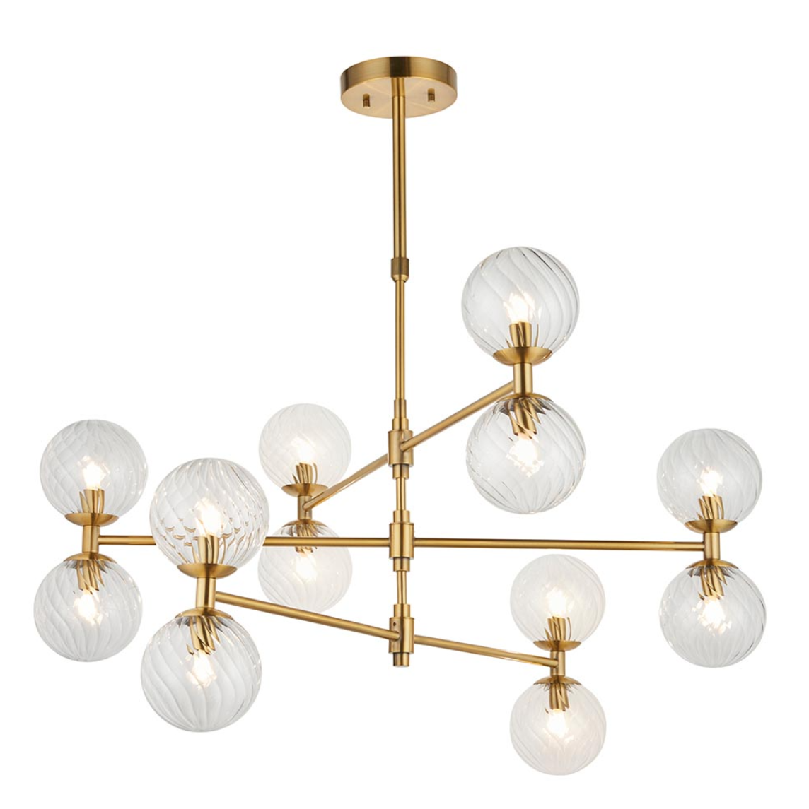 Vesilo Lighting Awry Aged Brass 12 Light Twisted Clear Glass Pendant