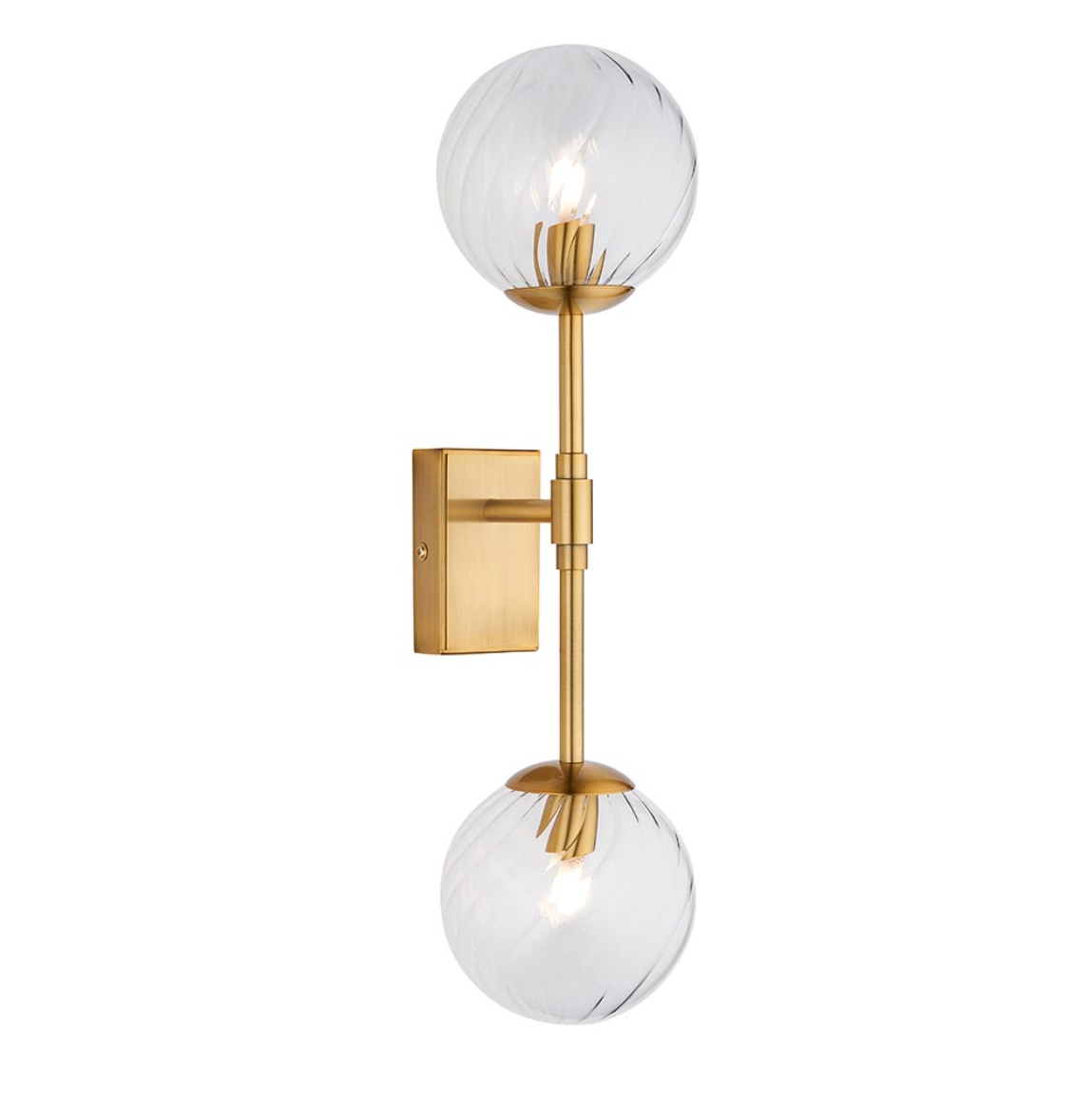 Vesilo Lighting Awry Aged Brass 2 Light Twisted Clear Glass Wall Light