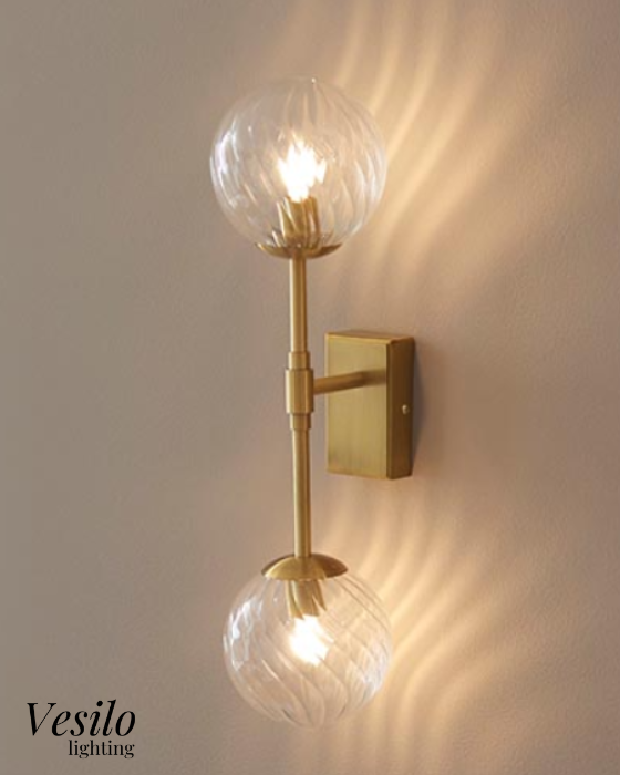 Vesilo Lighting Awry Aged Brass 2 Light Twisted Clear Glass Wall Light
