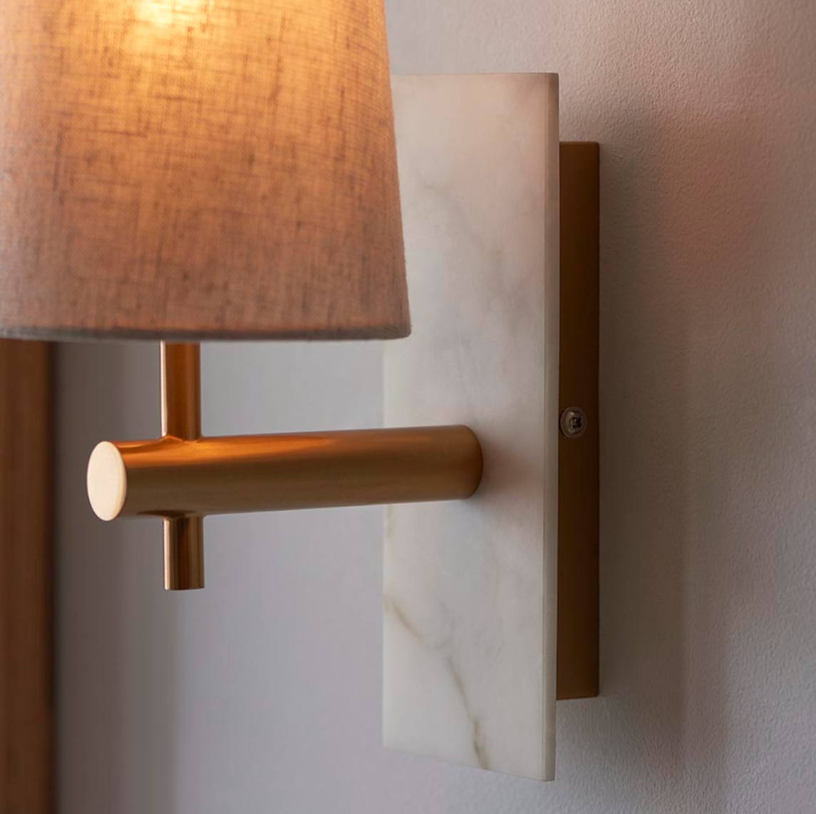 Vesilo Lighting Vein Brass & White Marble Wall Light with Tapered Shade