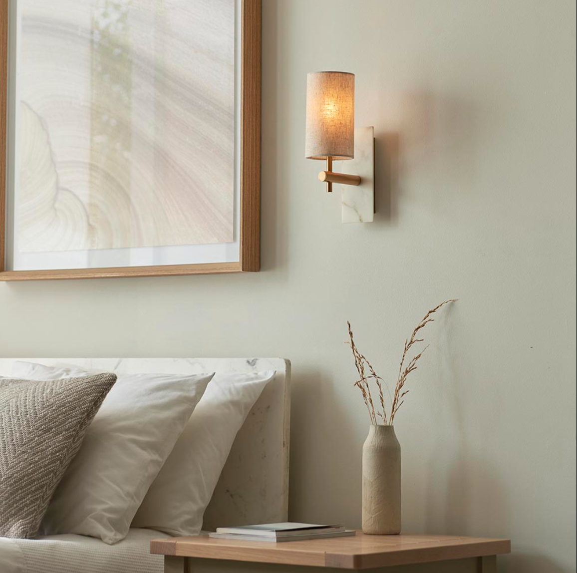 Vesilo Lighting Vein Brass & White Marble Wall Light with Shade