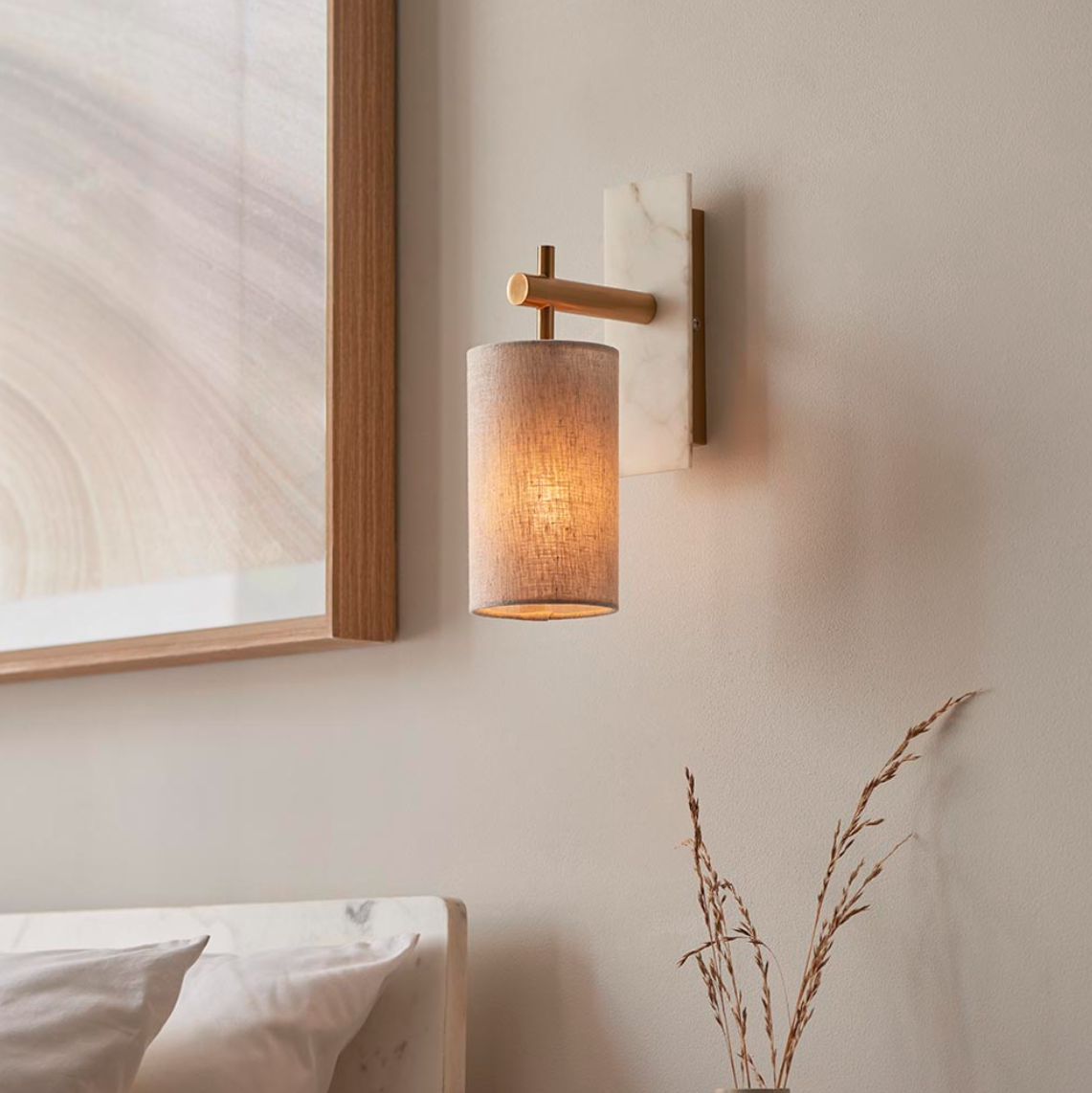 Vesilo Lighting Vein Brass & White Marble Wall Light with Shade