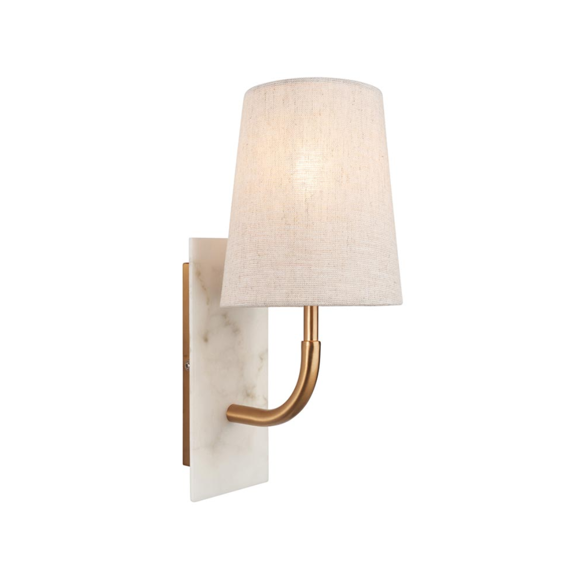 Vesilo Lighting Vein Brass & White Marble Curved Wall Light with Tapered Shade