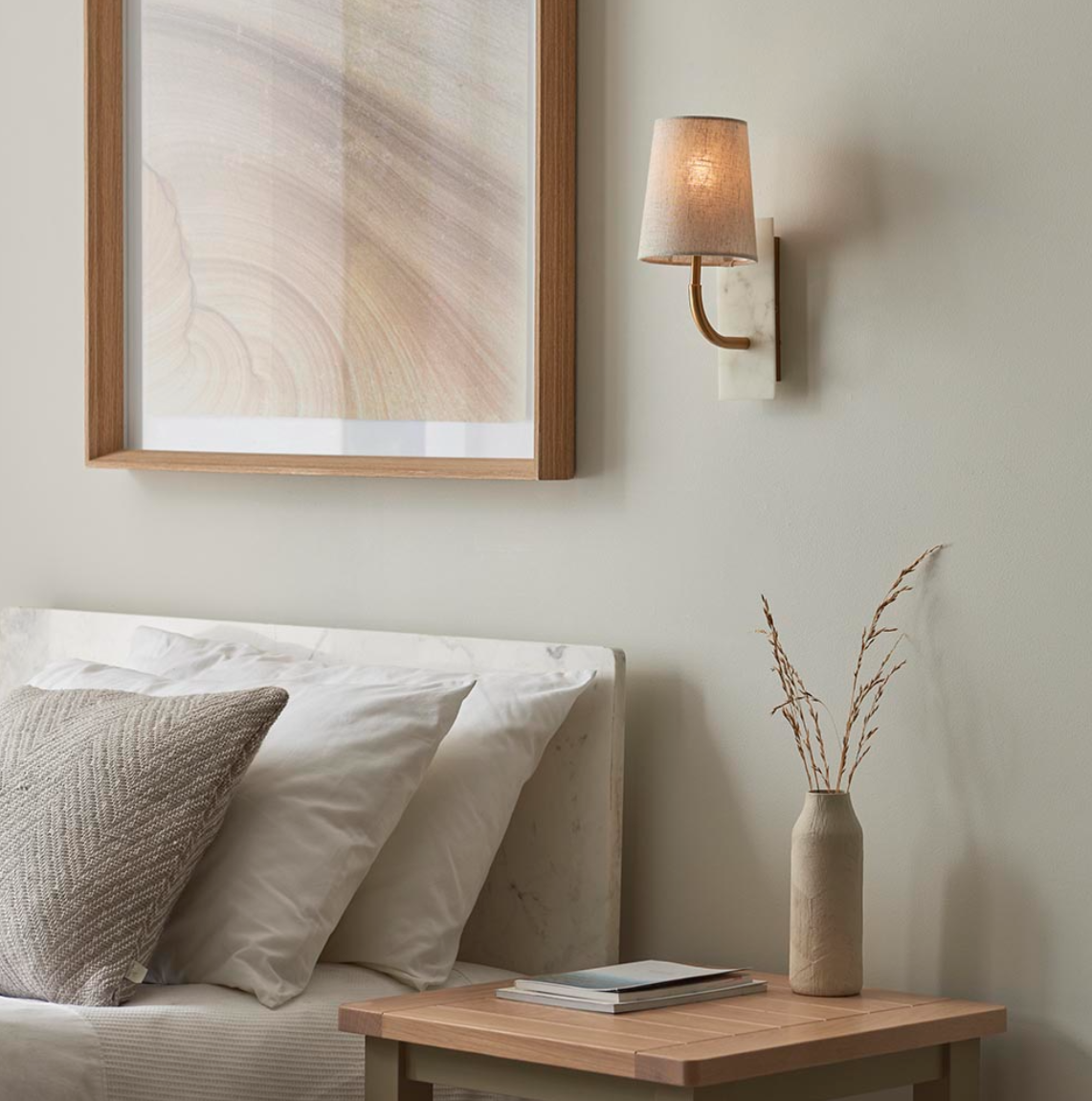 Vesilo Lighting Vein Brass & White Marble Curved Wall Light with Tapered Shade