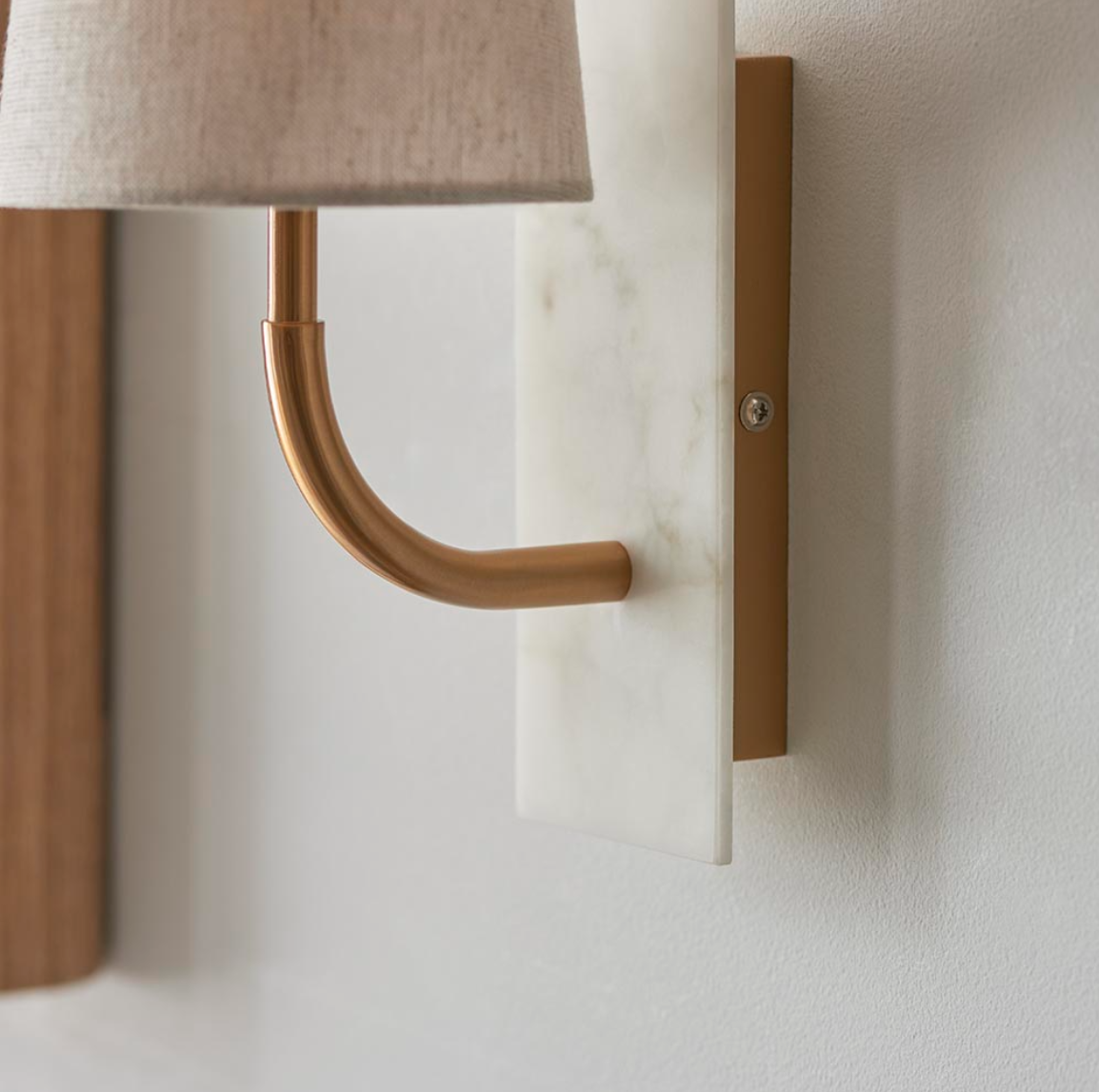 Vesilo Lighting Vein Brass & White Marble Curved Wall Light with Tapered Shade