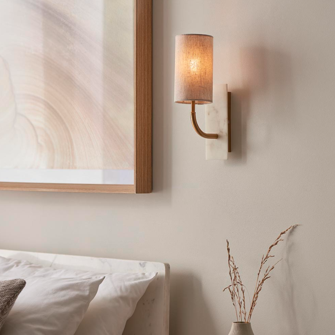 Vesilo Lighting Vein Brass & White Marble Curved Wall Light with Shade