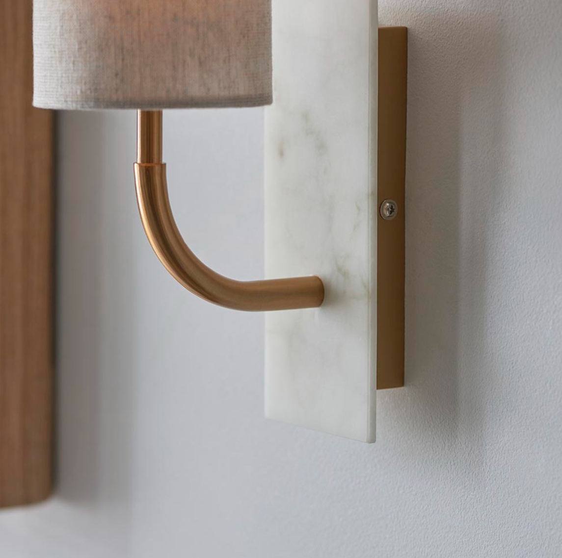 Vesilo Lighting Vein Brass & White Marble Curved Wall Light with Shade