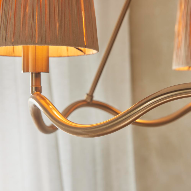 Endon Wriggle Brass 3 Light Pendant with Raffia Tapered Shades