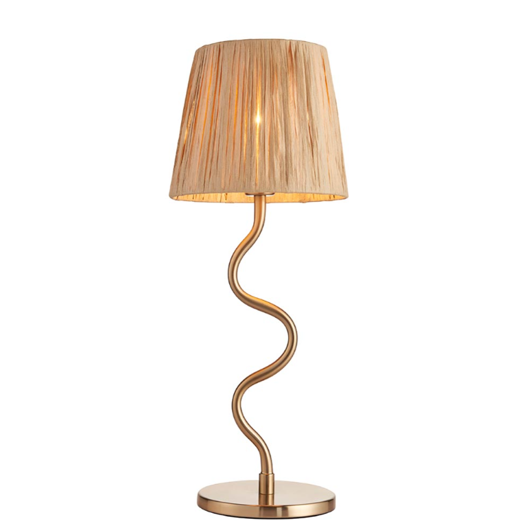 Endon Wriggle Brass Table Lamp with Raffia Tapered Shades