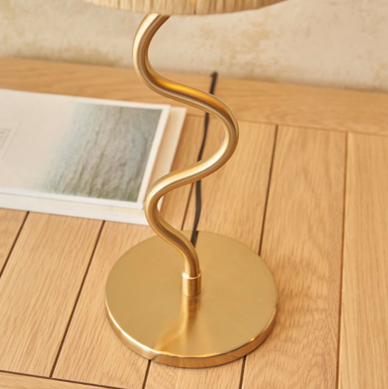 Endon Wriggle Brass Table Lamp with Raffia Tapered Shades