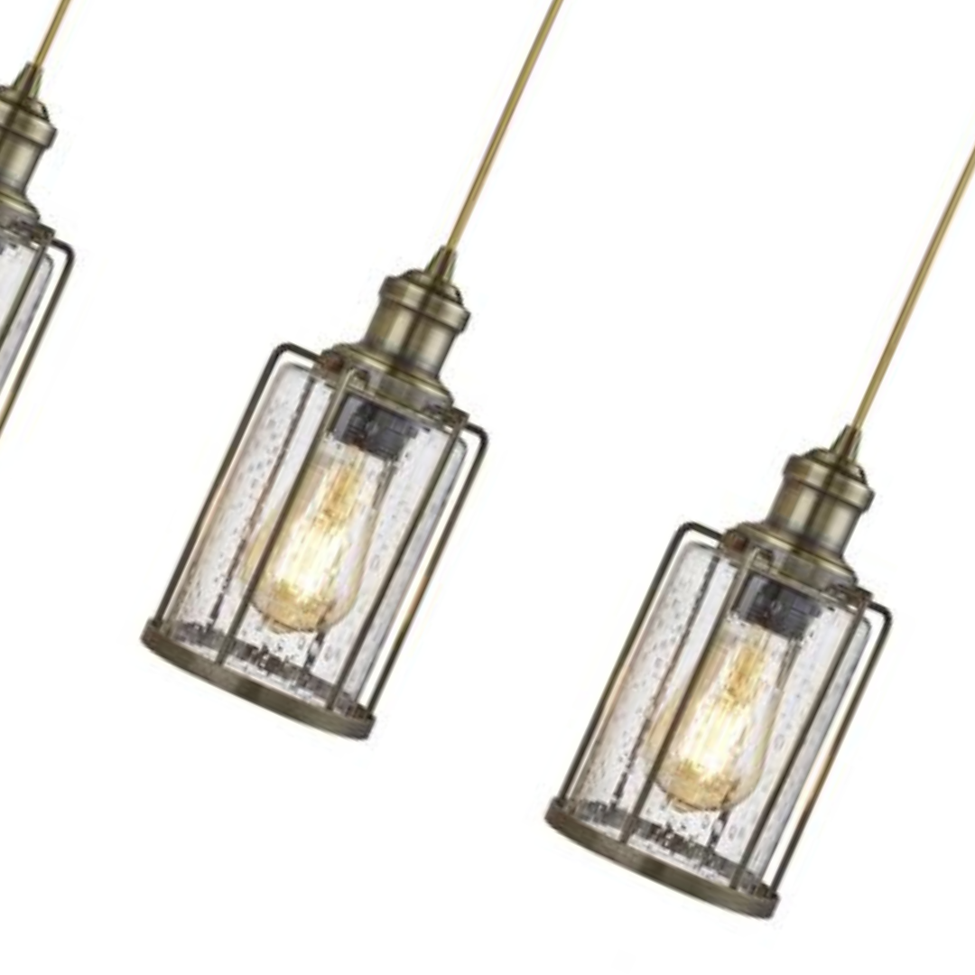 Searchlight Pipes Antique Brass & Seeded Glass 4lt Bar Pendant