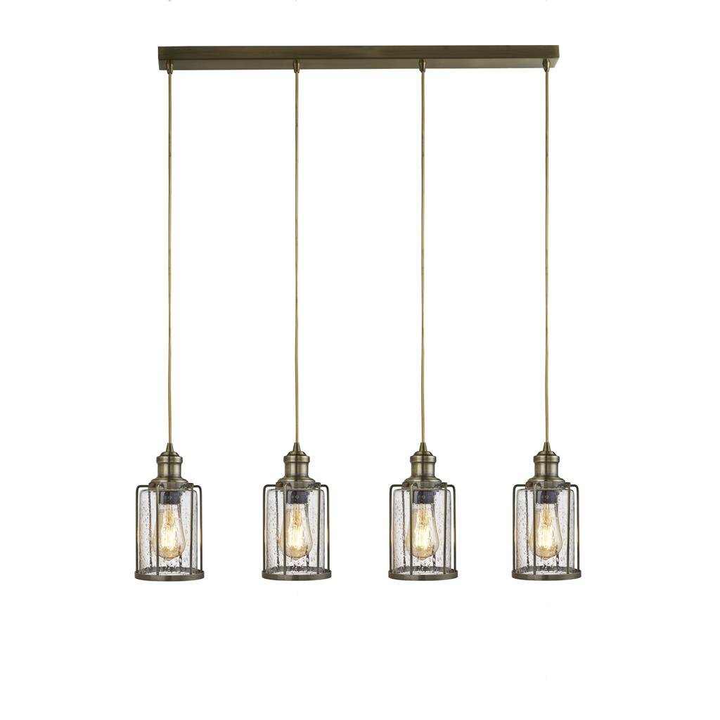 Searchlight Pipes Antique Brass & Seeded Glass 4lt Bar Pendant