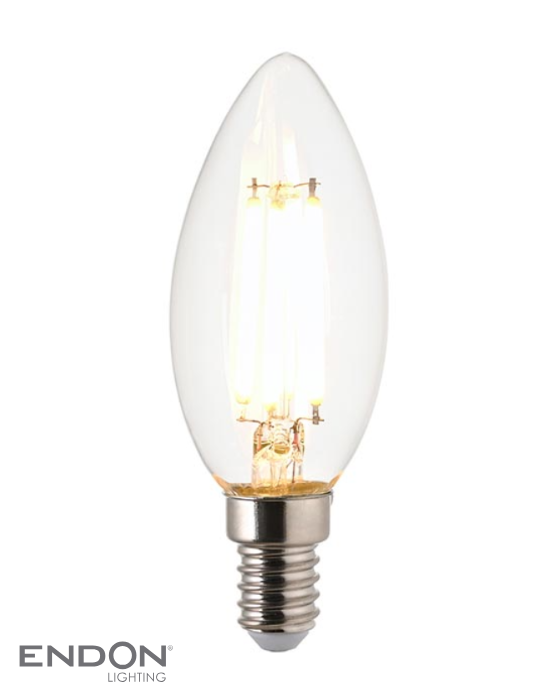 Endon White Filament E14 LED Warm White Candle Bulb (Non-dimmable)