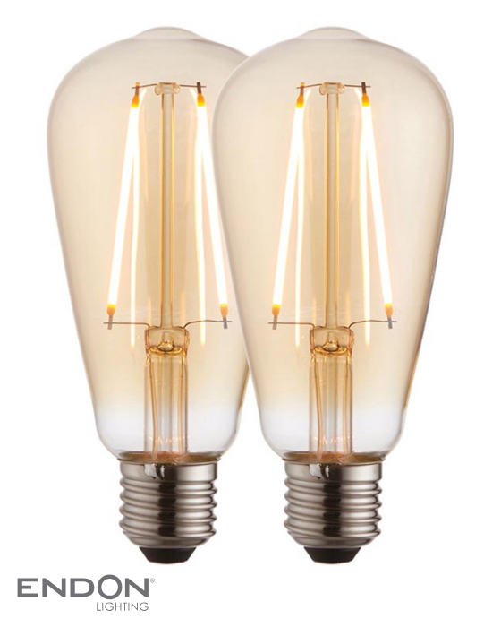 Endon E27 LED Filament Amber Pear Bulbs (2 Pack)