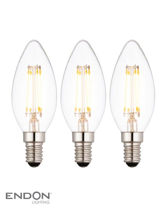 Endon E14 LED Filament Clear Candle Bulb (3 pack)