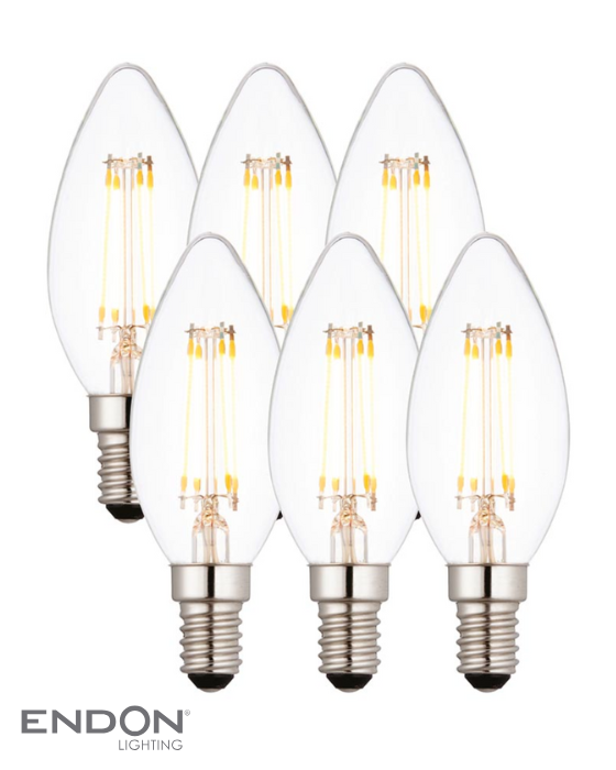 Endon E14 LED Filament Clear Candle Bulb (6 Pack)