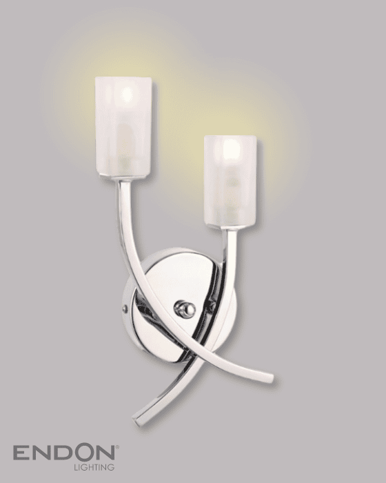 Endon Havana 2 Light Chrome & Frosted Glass Wall Light