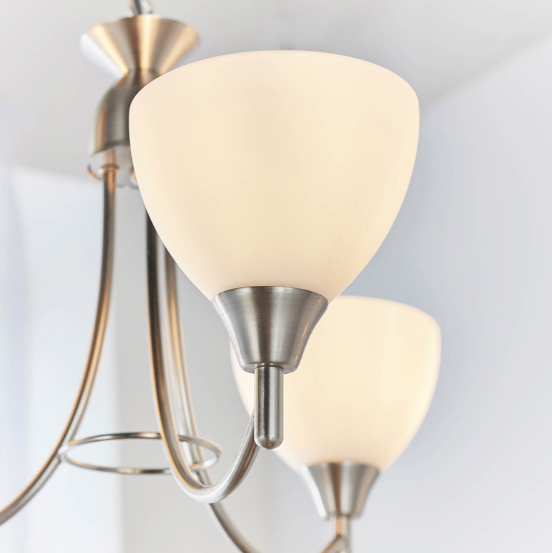 Endon Alton 3 Light Satin Chrome & Opal Glass Pendant